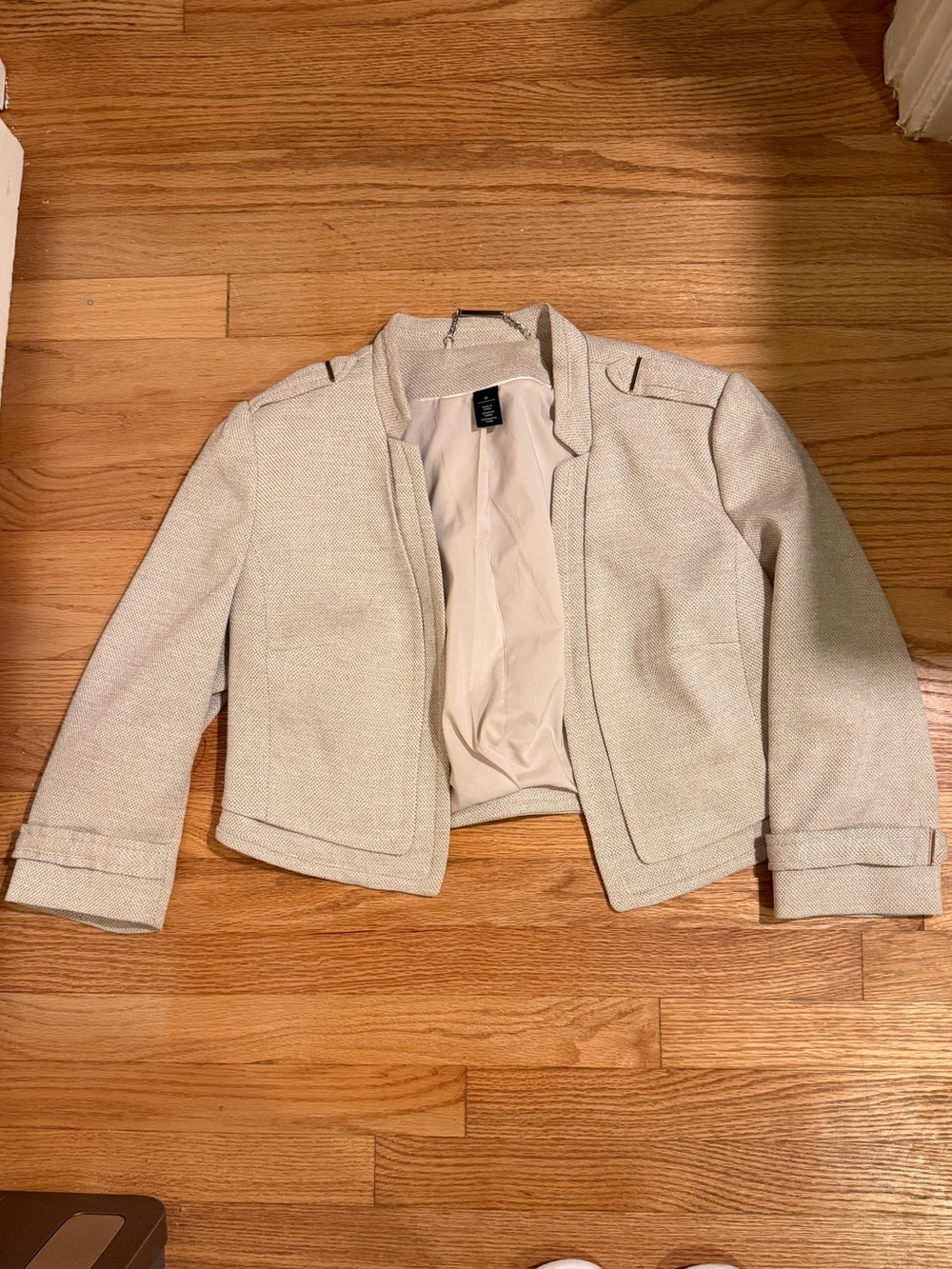 White House Black Market Cream Cropped Open-Front Blazer